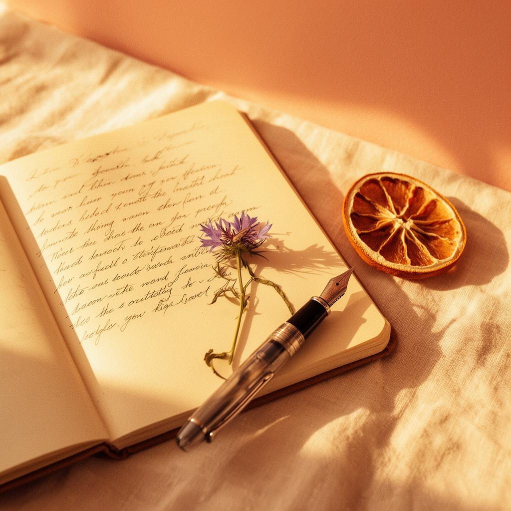 A handwritten letter and dried wildflowers in golden morning light